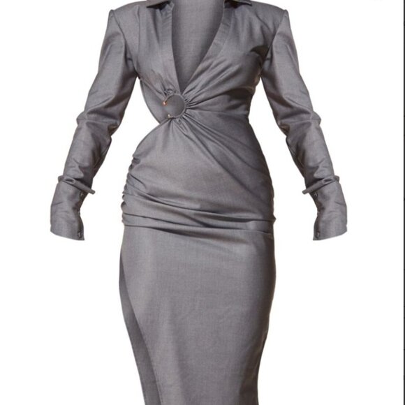 PrettyLittleThing Gray Ring-Front V-Neck Jumpsuit Size 0 - Picture 5 of 11